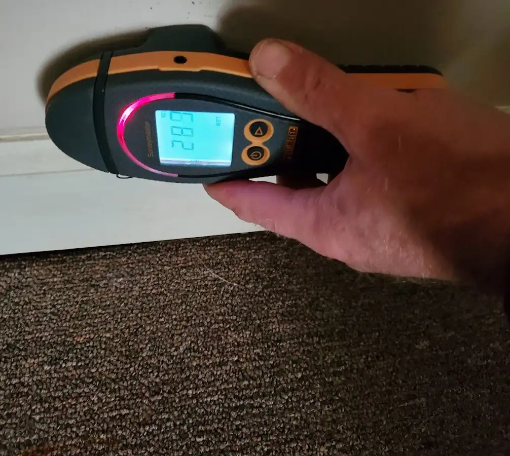 Moisture detection at baseboard during Burst Pipe Cleanup in Fulshear